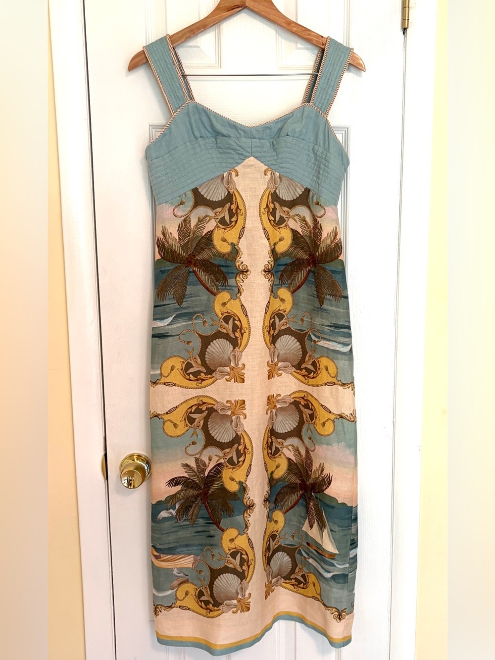 FARM Rio Multicolor Royal Sea Linen Midi Dress Size M